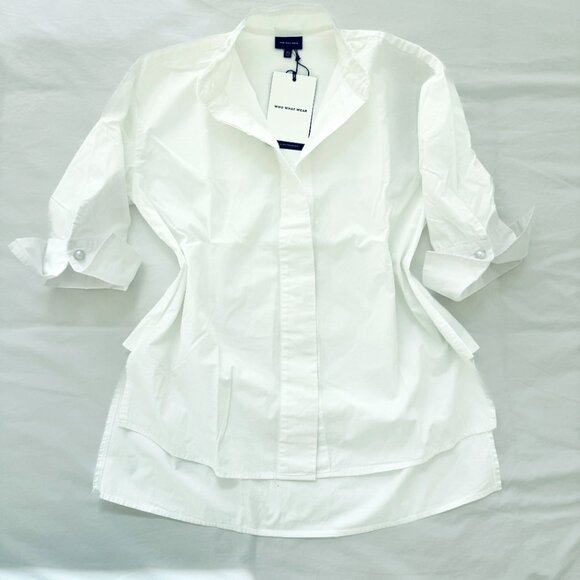 Who What Wear white button front shirt with pearl detail NWT NEW size XS - Picture 1 of 4